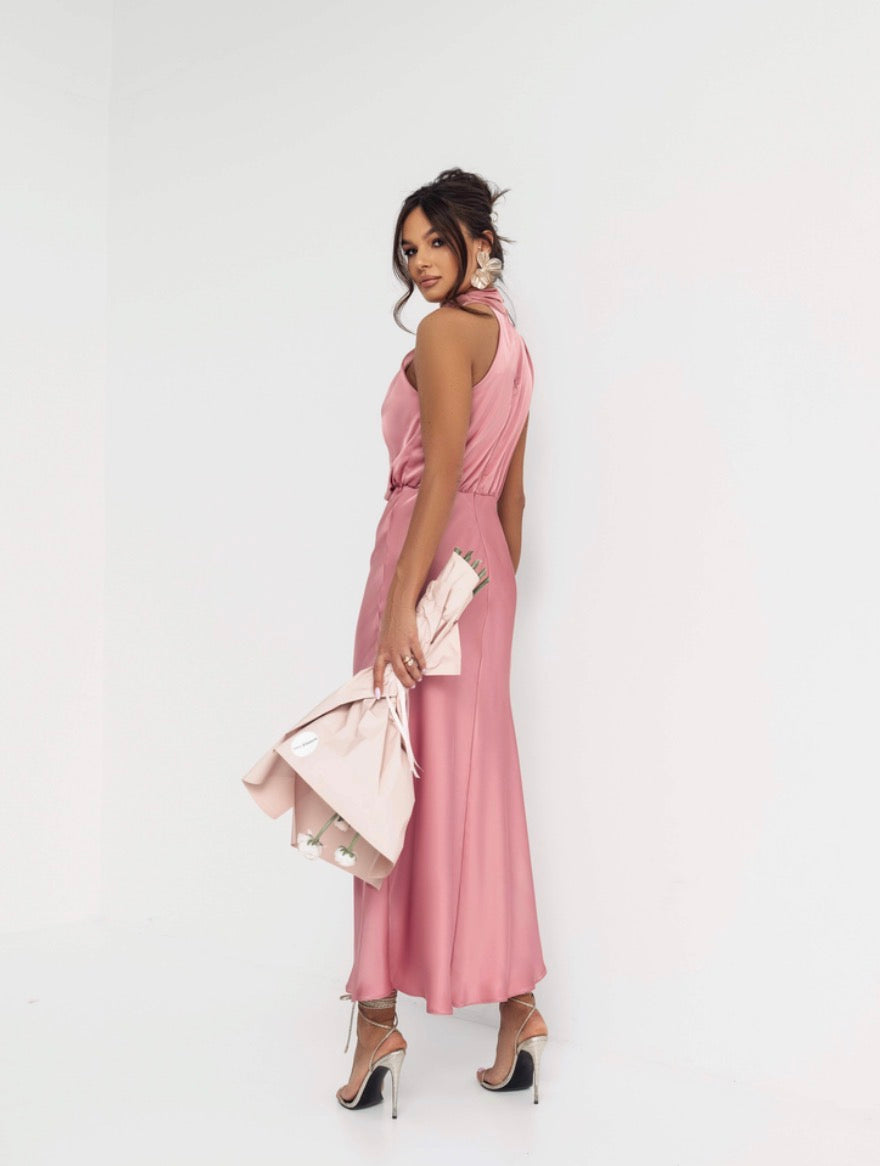 Satin Amara Dress – Powder Pink