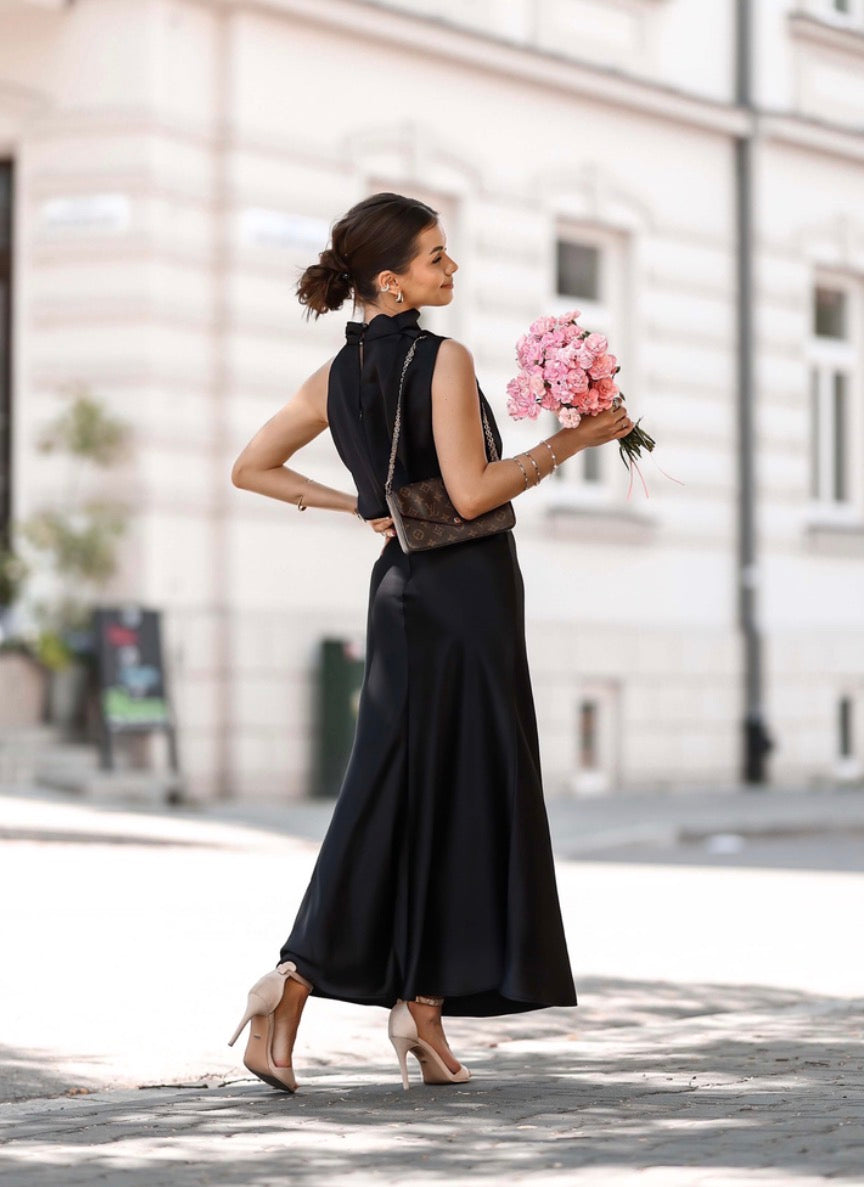 Amara Satin Dress – Black