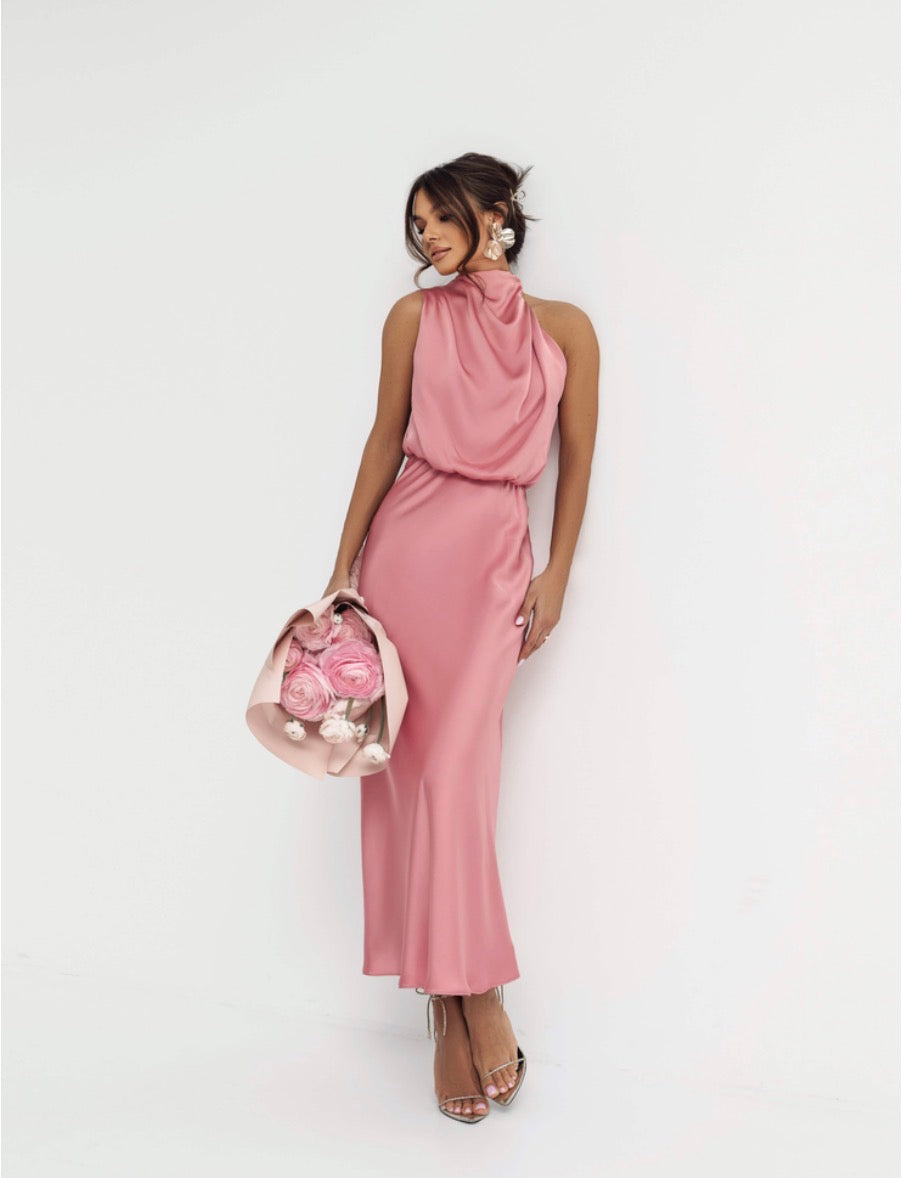Satin Amara Dress – Powder Pink