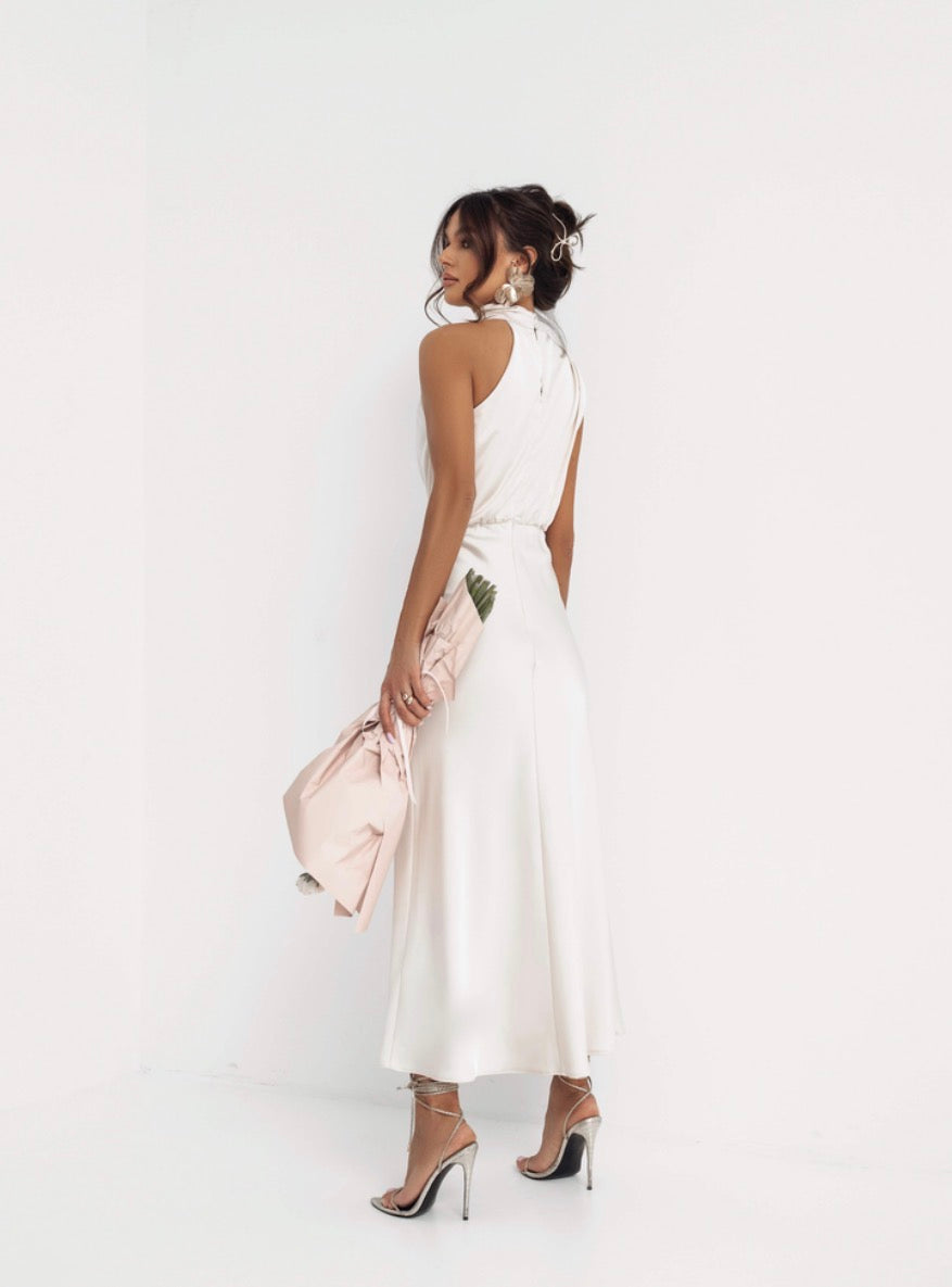 Satin Amara Dress – Cream